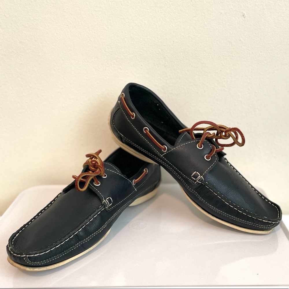 Thompson Original Model Navy Blue Boat Shoes 10 Topsider style Made in Italy.